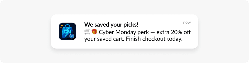 Cart babandonment cyber monday push notification